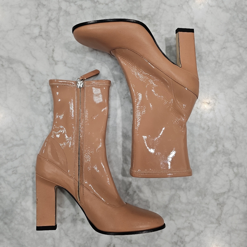 WANDLER Nude Beige Mixed Texture Leather Heeled Sock Lesly Boots Eu 38